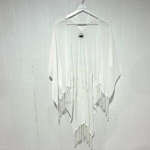 David and young embroidered fringe kimono white OS